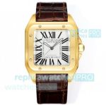 Swiss Copy Cartier Santos 100 Yellow Gold 2824 Watch Brown Leather Strap 